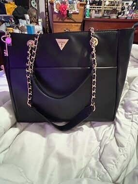 GUESS Black Tote with Gold Chain Handles